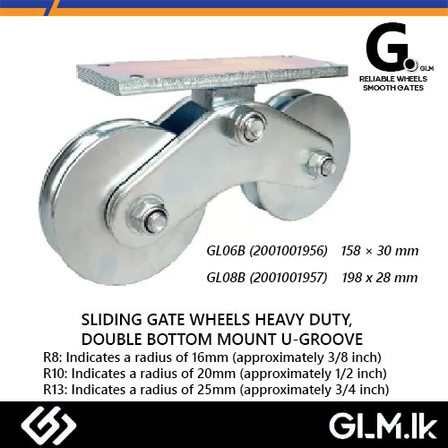G. (DOT) SLIDING GATE WHEELS HEAVY DUTY, DOUBLE BOTTOM MOUNT U-GROOVE WHITE ZINC 158 X30 MM