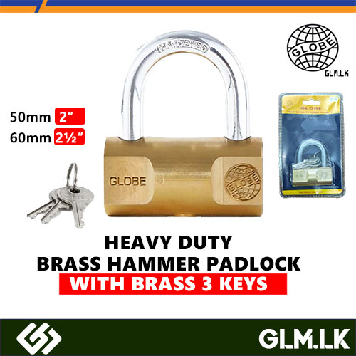 GLOBE HEAVY DUTY  BRASS HAMMER PADLOCK  WITH BRASS 3 KEYS  50MM (2”)