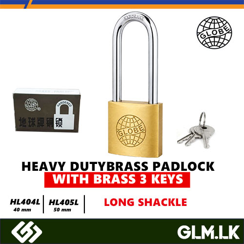 GLOBE HEAVY DUTY BRASS PADLOCK WITH BRASS 3 KEYS – LONG SHACKLE  HL404L – 40 MM