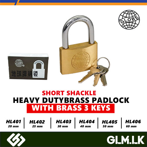 GLOBE HEAVY DUTY BRASS PADLOCK WITH BRASS 3 KEYS – SHORT SHACKLE  HL401 – 20 MM