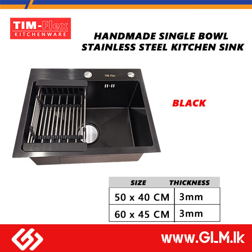 TIM-FLEX HANDMADE SINGLE BOWL STAINLESS STEEL KITCHEN SINK – 3MM THICKNESS  60 × 45 CM
