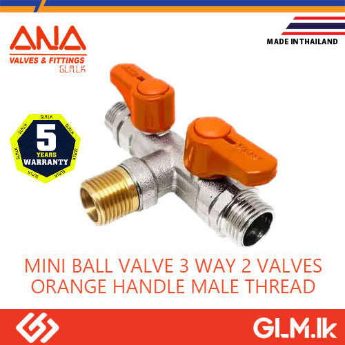 ANA MINI BALL VALVE 3 WAY 2 VALVES ORANGE HANDLE MALE THREAD