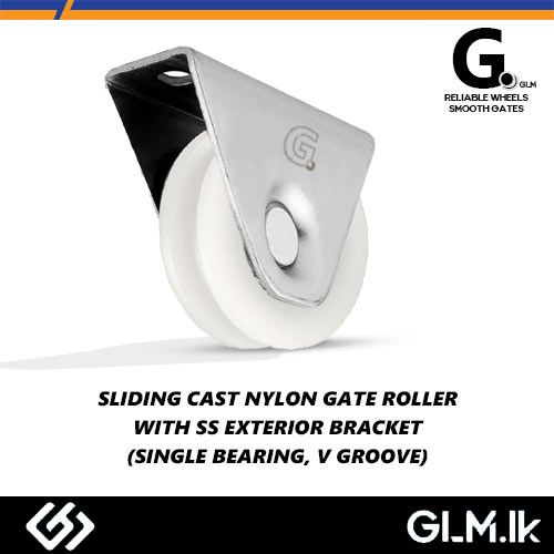 G. SLIDING CAST NYLON GATE ROLLER WITH SS EXTERIOR BRACKET (SINGLE BEARING, V GROOVE) 60 MM (2 1/2