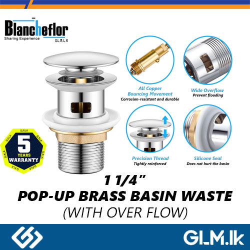BLANCHEFLOR BRASS POP-UP BASIN WASTE (WITH OVERFLOW) 1 1/4”