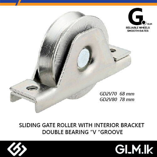G. (DOT) SLIDING GATE ROLLER WITH INTERIOR BRACKET SINGLE BEARING “V” GROOVE WHITE ZINC 78MM