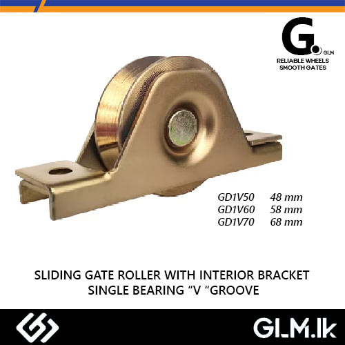G. (DOT) SLIDING GATE ROLLER WITH INTERIOR BRACKET SINGLE BEARING “V” GROOVE YELLOW ZINC 70MM