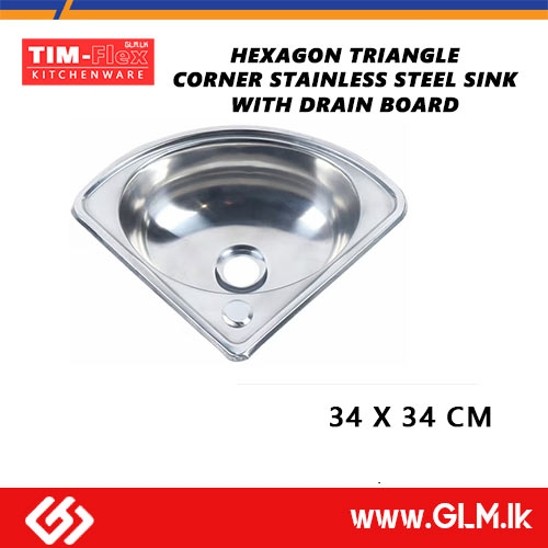TIM-FLEX RV TRIANGLE CORNER VANITY SINGLE BOWL STAINLESS STEEL SINK  34 X 34 CM