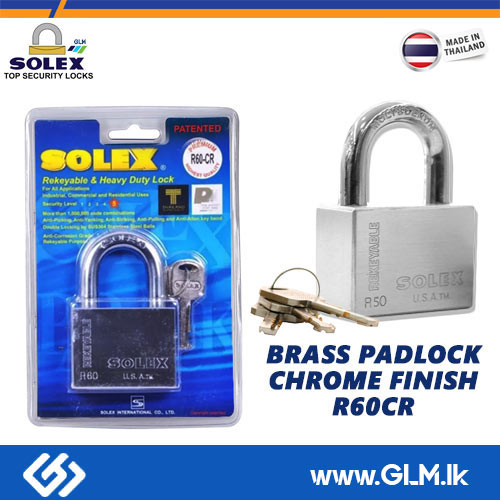 SOLEX PREMIUM HIGH SECURITY BRASS PADLOCK CHROME FINISH R60CR