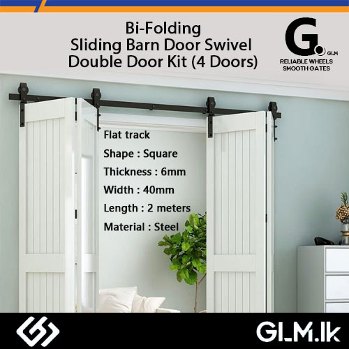 G. (DOT) BI-FOLDING SLIDING BARN DOOR SWIVEL DOUBLE DOOR KIT (4 DOORS) – 2 METERS FLAT TRACK