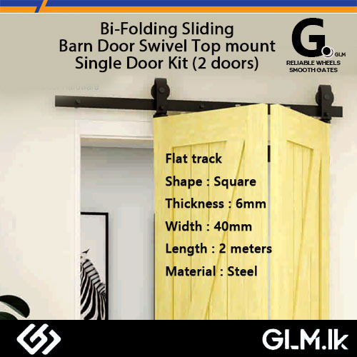 G. (DOT) BI-FOLDING SLIDING BARN DOOR SWIVEL TOP MOUNT SINGLE DOOR KIT (2 DOORS) – 2 METERS FLAT TRACK
