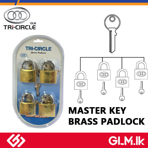TRICIRCLE MASTER KEY BRASS PADLOCK 1 1/2