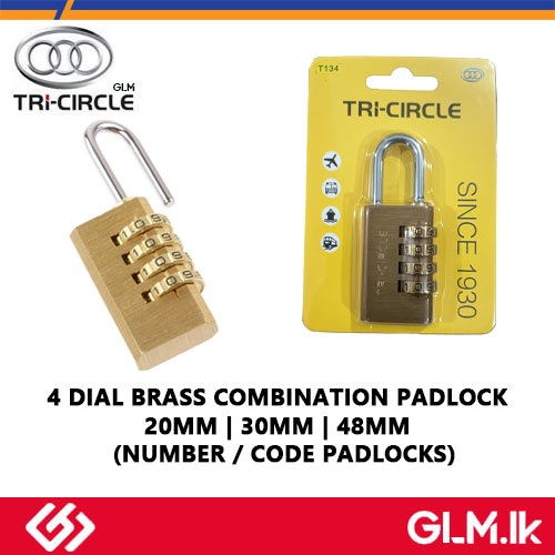 TRI-CIRCLE 4 DIAL BRASS COMBINATION PADLOCK 48MM (NUMBER / CODE PADLOCKS)
