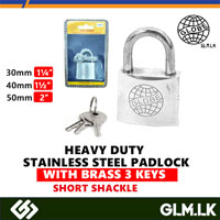 GLOBE HEAVY DUTY  STAINLESS STEEL PADLOCK  WITH BRASS 3 KEYS  SHORT SHACKLE  50MM (2”)