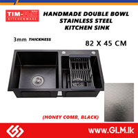 TIM-FLEX HANDMADE DOUBLE BOWL STAINLESS STEEL KITCHEN SINK (HONEY COMB, BLACK) 3MM THICKNESS 82 X 45 CM