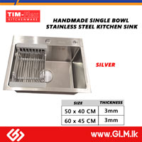TIM-FLEX HANDMADE SINGLE BOWL STAINLESS STEEL KITCHEN SINK SILVER – 3MM THICKNESS  50 X 40 CM