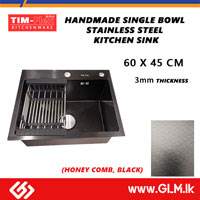 TIM-FLEX HANDMADE SINGLE BOWL STAINLESS STEEL KITCHEN SINK – 3MM THICKNESS  HONEY COMB, BLACK  60 X 45 CM