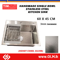 TIM-FLEX HANDMADE SINGLE BOWL STAINLESS STEEL KITCHEN SINK – 3MM THICKNESS  HONEY COMB, SILVER  60 X 45 CM