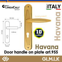 LINEA CALI HAVANA DOOR HANDLE ON PLATE – ART. 955 – GOLD PLATED