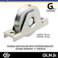 G. (DOT) SLIDING GATE ROLLER WITH INTERIOR BRACKET SINGLE BEARING “V” GROOVE WHITE ZINC 68MM