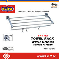 SN 1152 SS 304 TOWEL RACK WITH HOOKS SQUARE