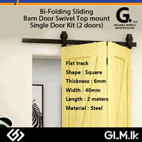 G. (DOT) BI-FOLDING SLIDING BARN DOOR SWIVEL TOP MOUNT SINGLE DOOR KIT (2 DOORS) – 2 METERS FLAT TRACK