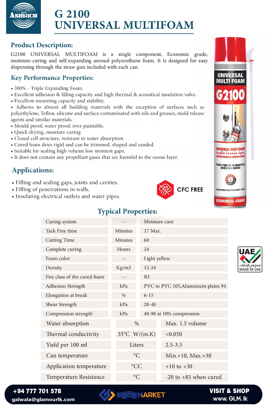 ASMACO G2100 PU FOAM UNIVERSAL MULTI FOAM (750 ML)